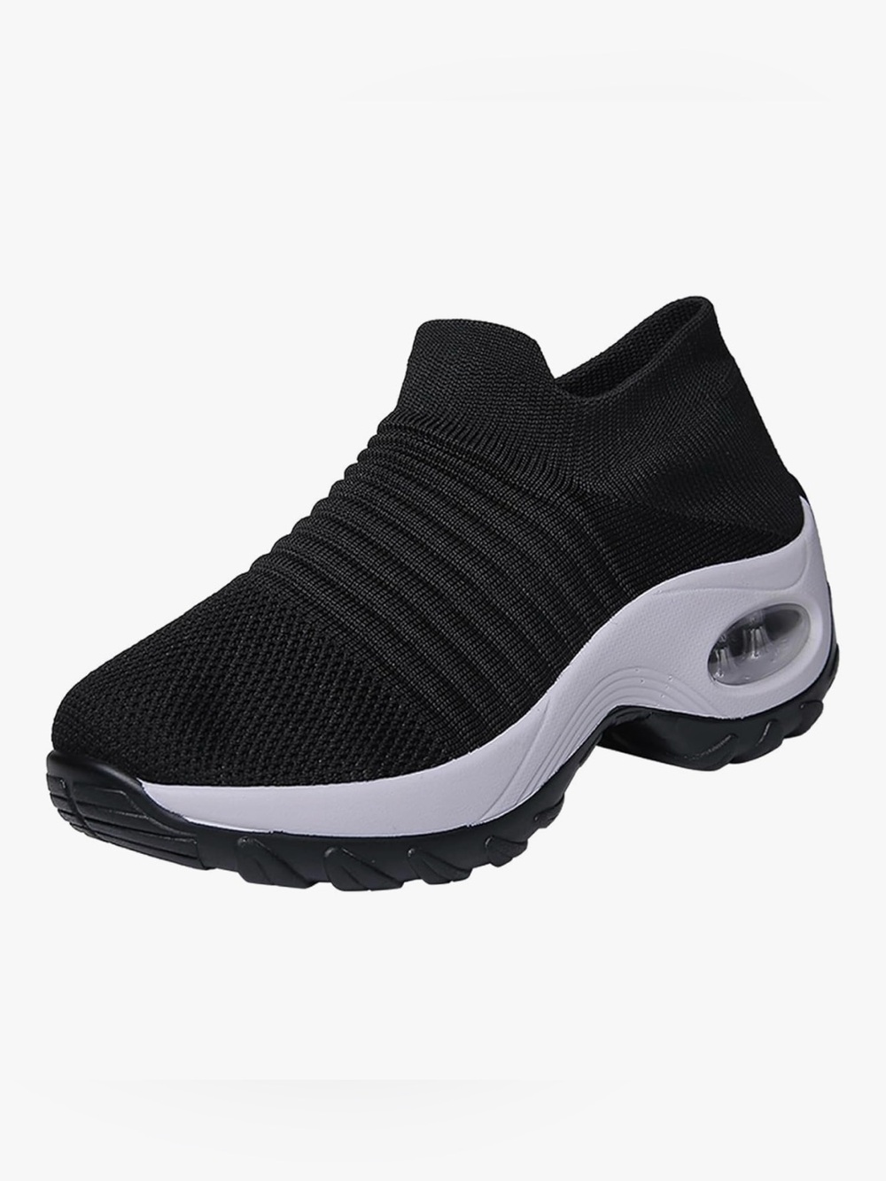 Black Slip-On Knit Platform Sneakers